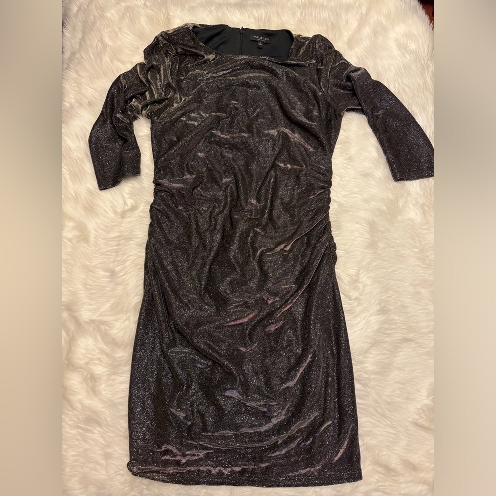 Halston Heritage black and gold glitter dress